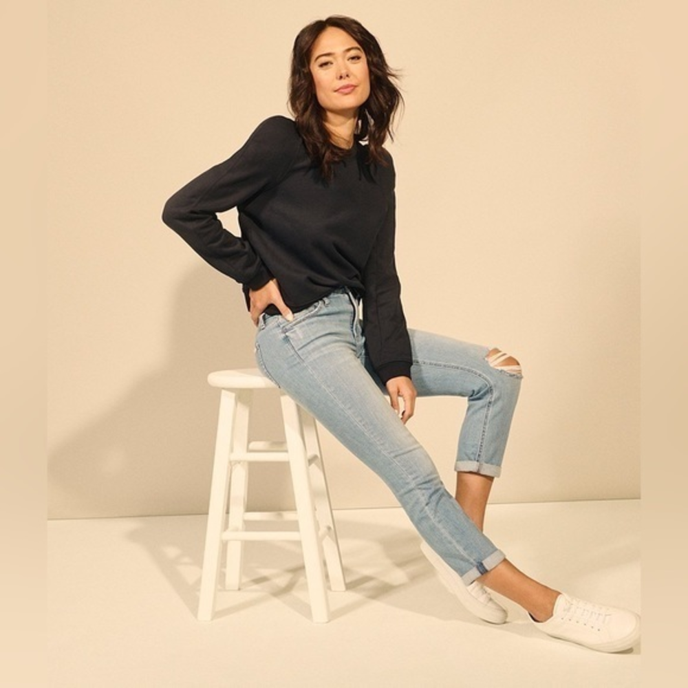 Jen7‎ Destruction Detail Roll Up Hem Slim Boyfriend Jeans
